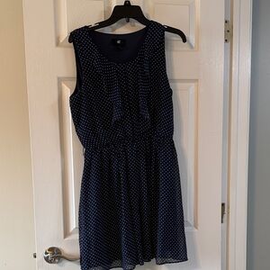 Iz Byer Dark Blue and White Dotted Mini Dress